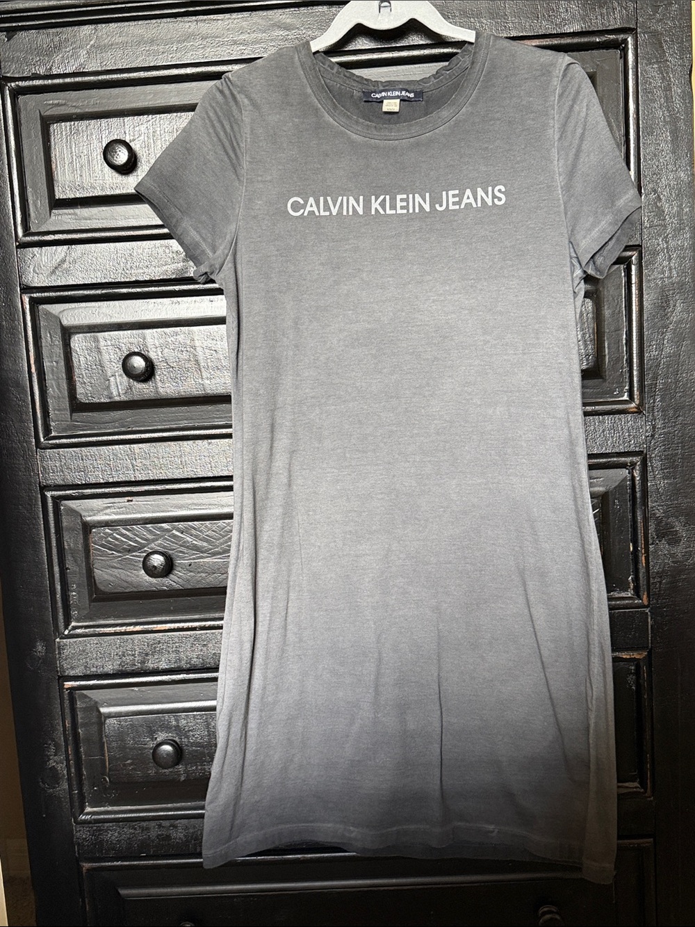 Calvin Klein Jeans Charcoal Logo Tee Mini Dress